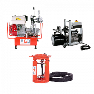 Zwei Ziehgeräte - benzinbetrieben und elektrisch, sowie eine Hubeinheit